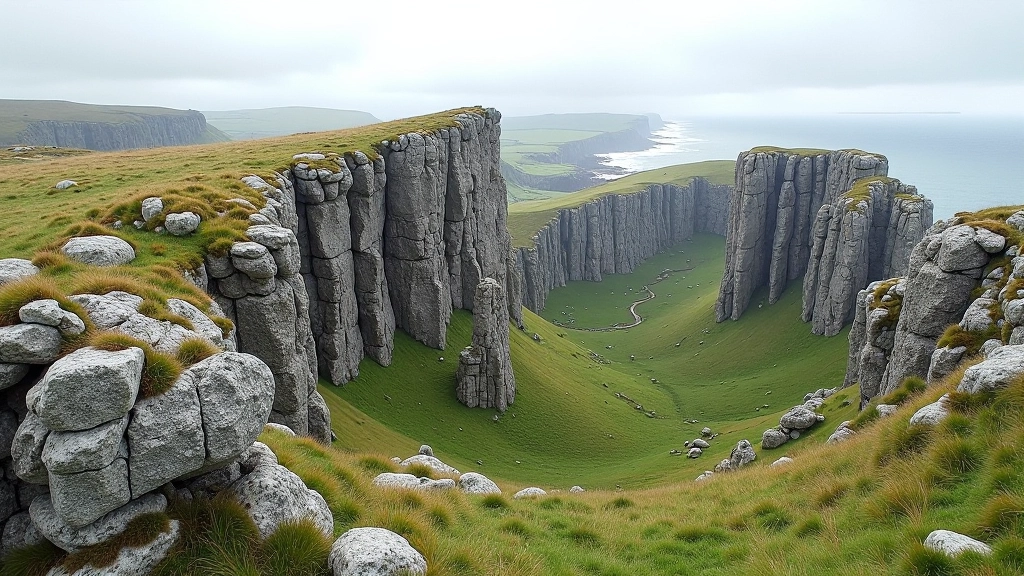 Unique limestone rock formations in the Burren landscape